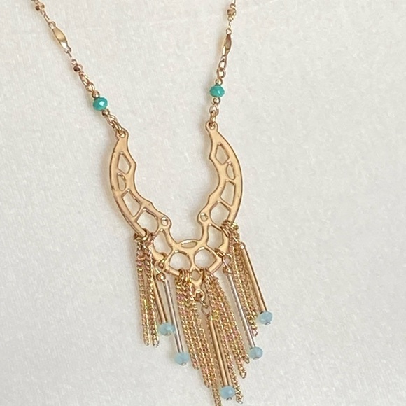 Apartment 9 Boho Fringe Necklace Gold-Tone, Teal & Translucent Stones - Picture 2 of 5